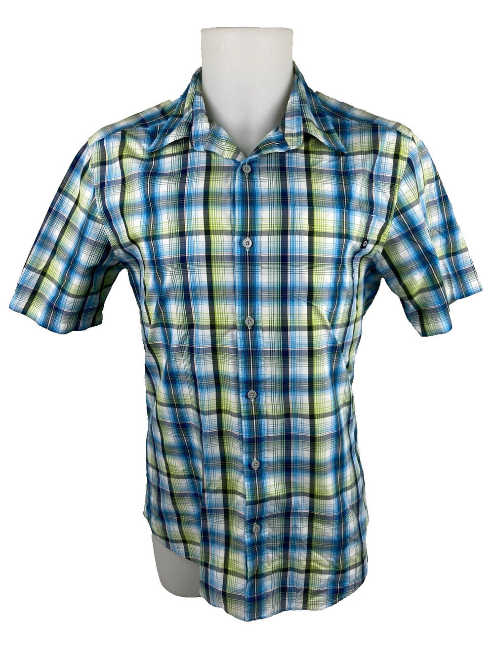 Marmot Men Medium Blue Green Plaid Button Front Shirt Casual Outdoor